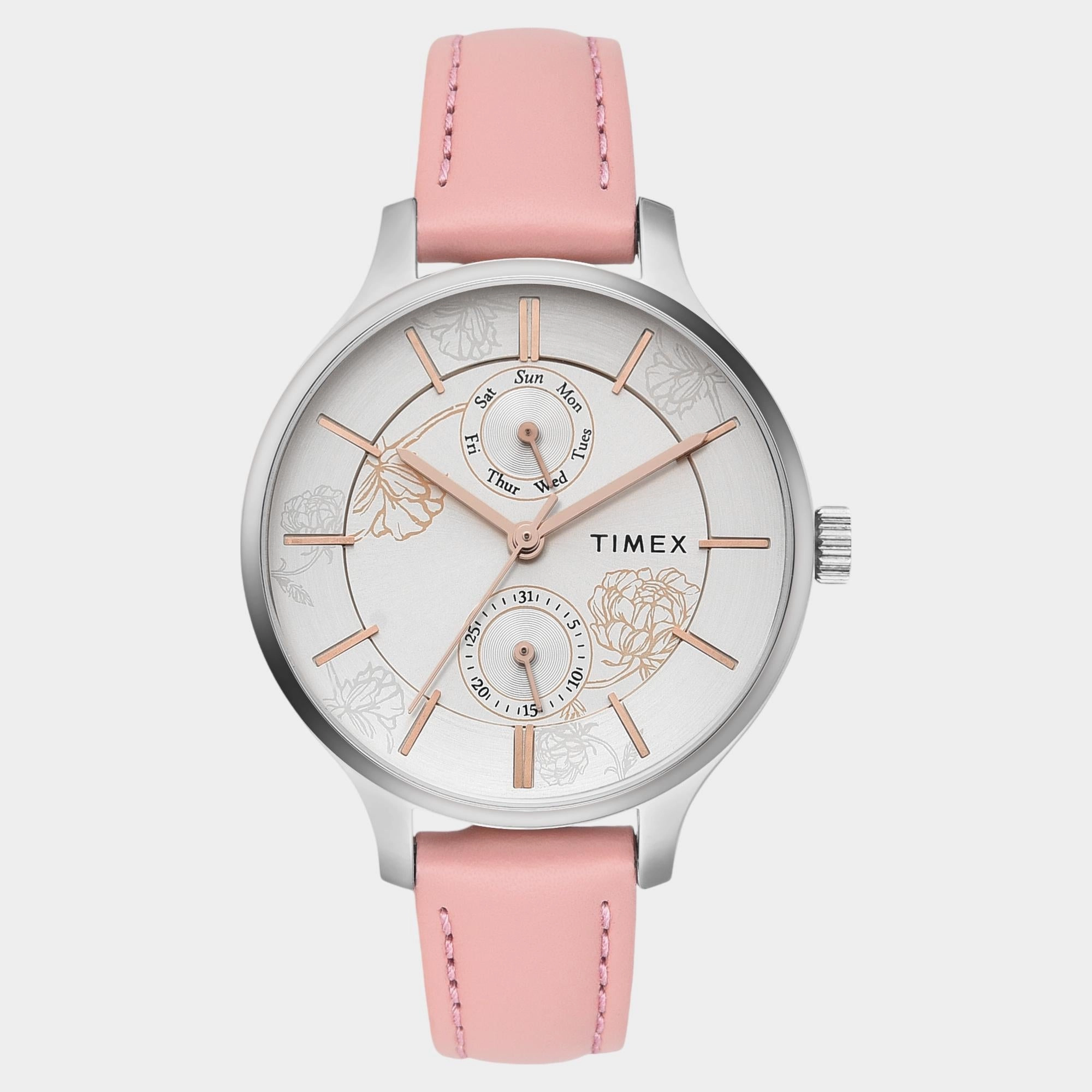 Women Quartz Silver Dial Multi-Function Leather Watch TWEL14822