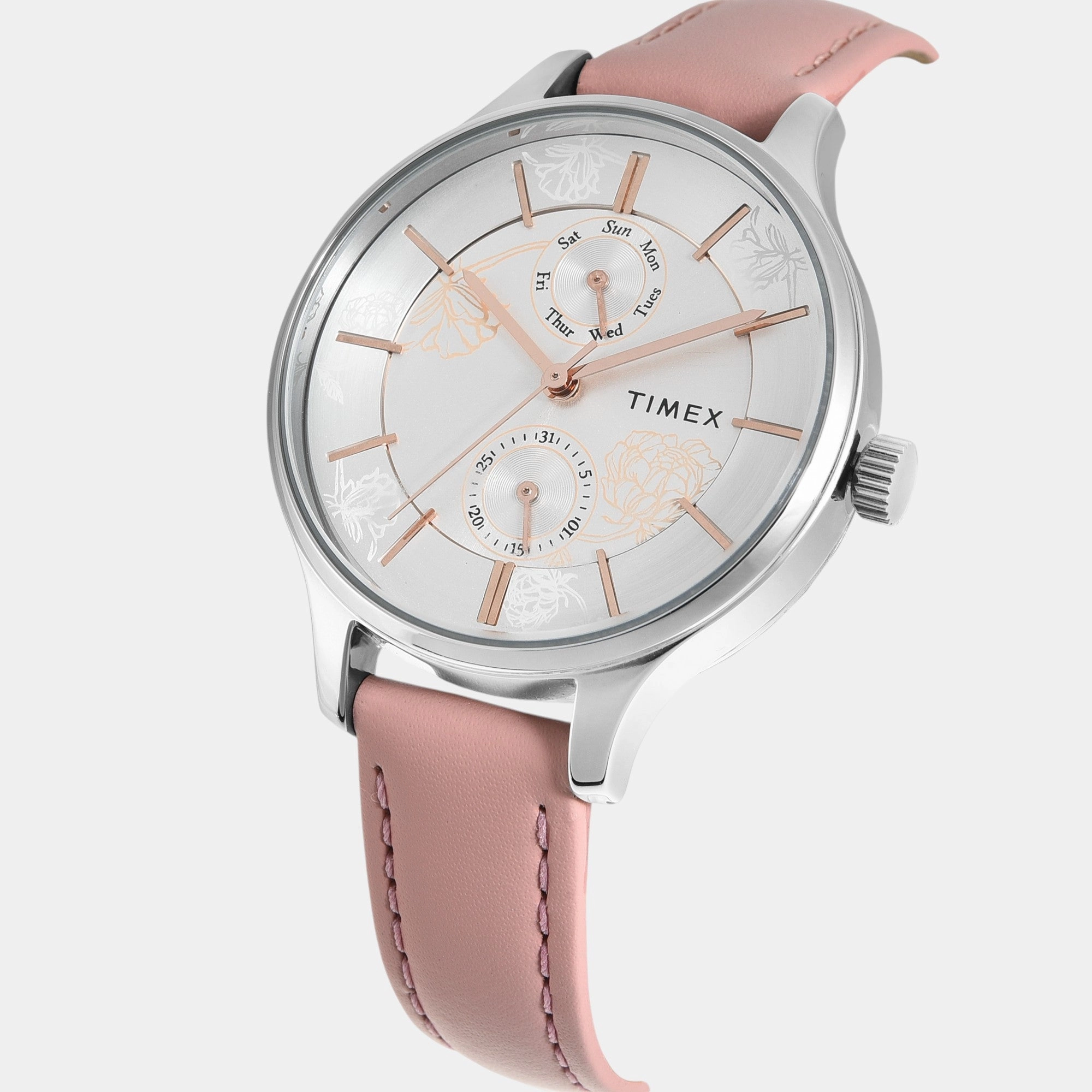 Women Quartz Silver Dial Multi-Function Leather Watch TWEL14822