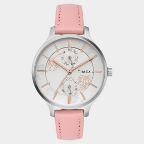 Women Quartz Silver Dial Multi-Function Leather Watch TWEL14822
