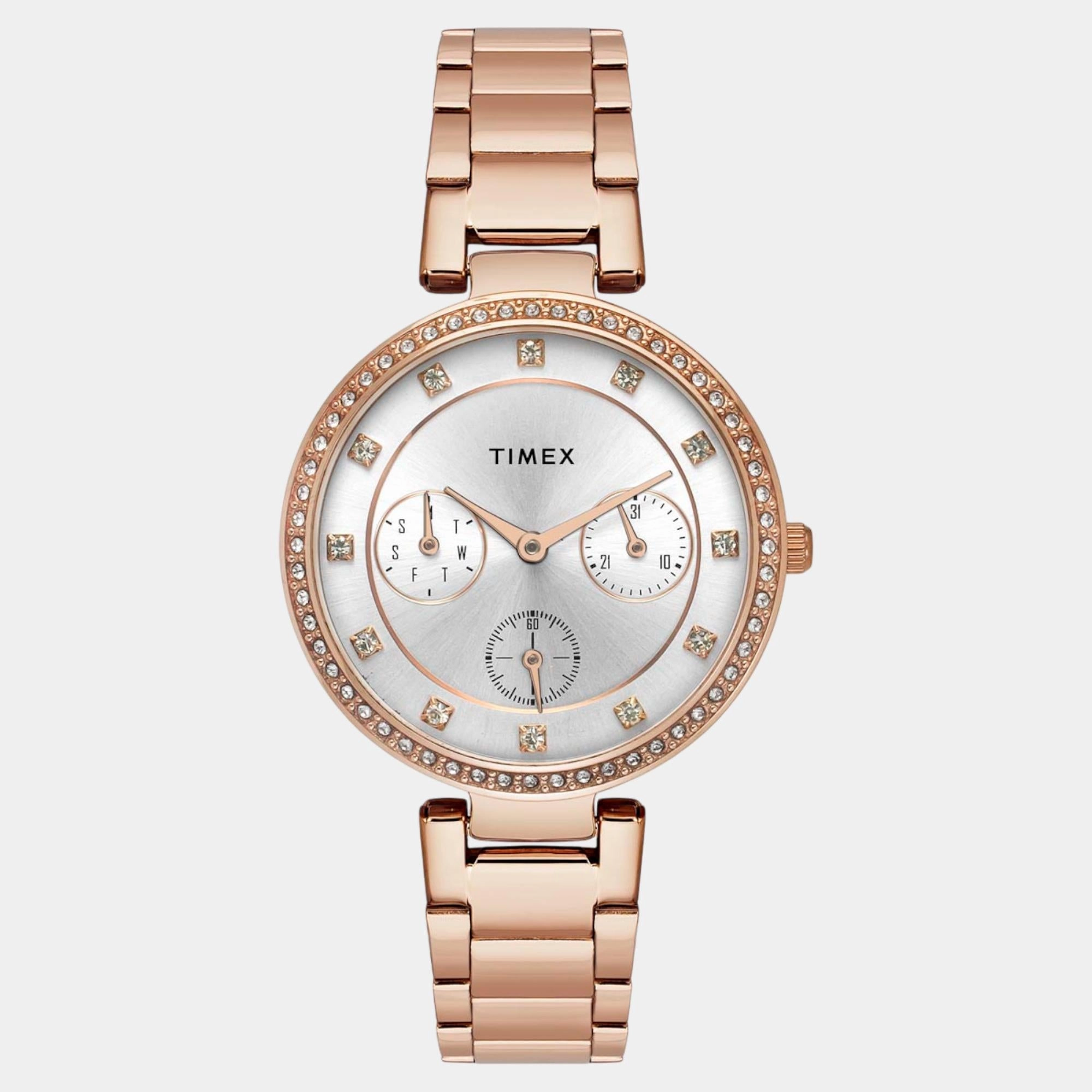 Women Quartz Silver Dial Multi-Function Stainless Steel Watch TWEL18702