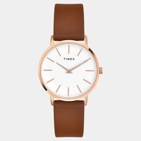 Women Quartz White Dial Analog Leather Watch TWEL15609