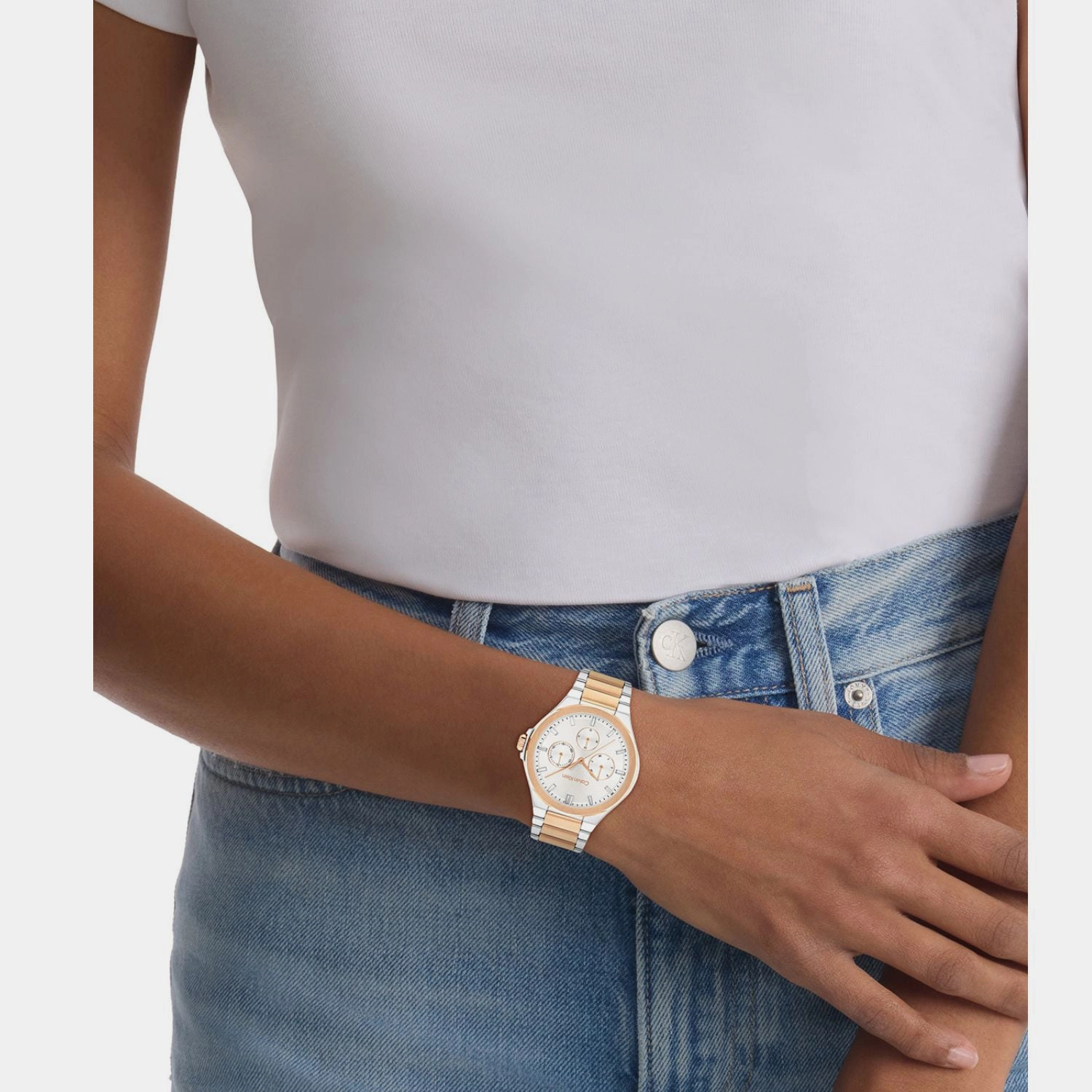 Women Quartz White Dial Multi-Function Stainless Steel Watch 25100052