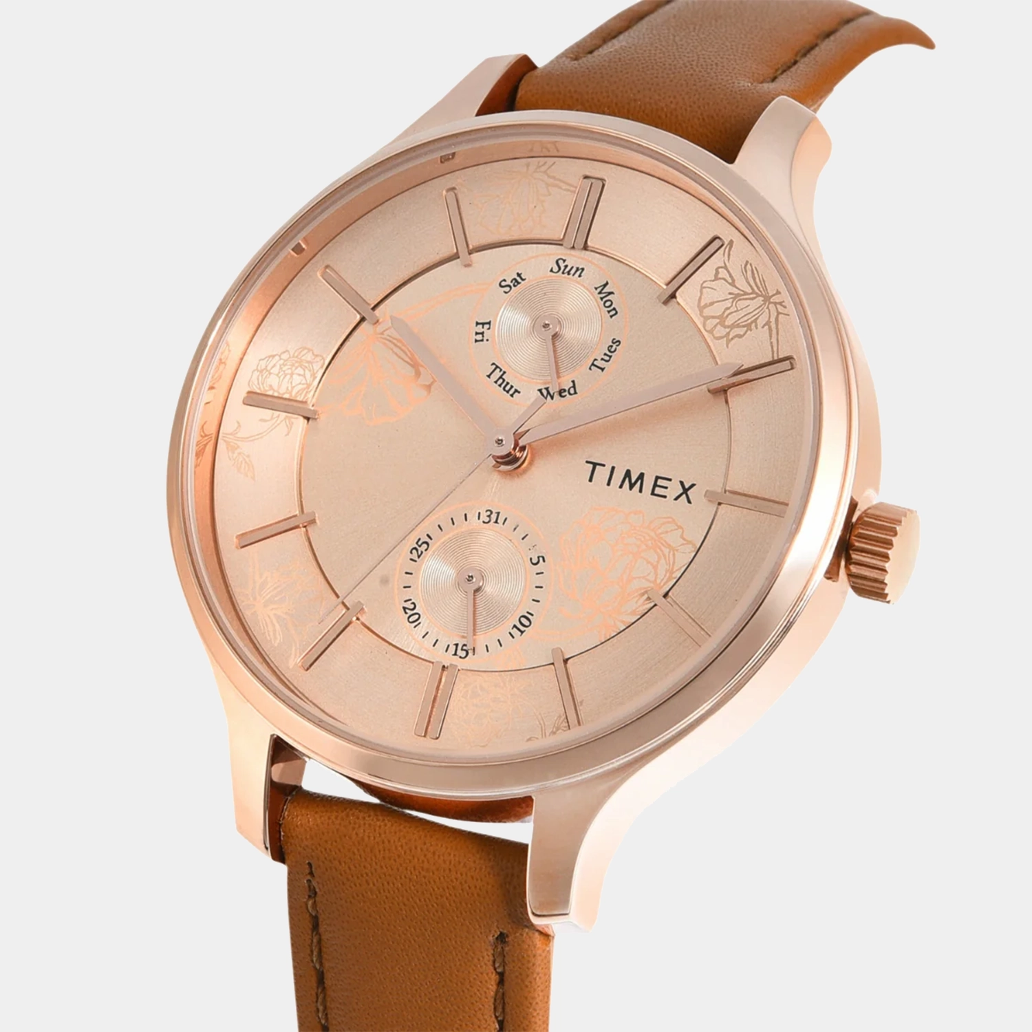 Women's Rose Gold Dial Multi-Function Leather Watch TWEL14823