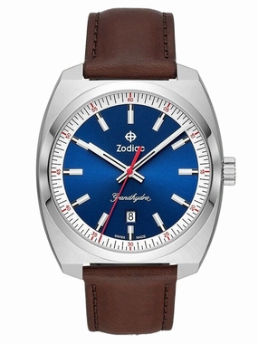 Zodiac Grandhydra Blue Dial Swiss Quartz Brown Leather Watch ZO9955