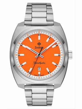 Zodiac Grandhydra Quartz Orange Dial, Stainless Steel Bracelet Watch ZO9952