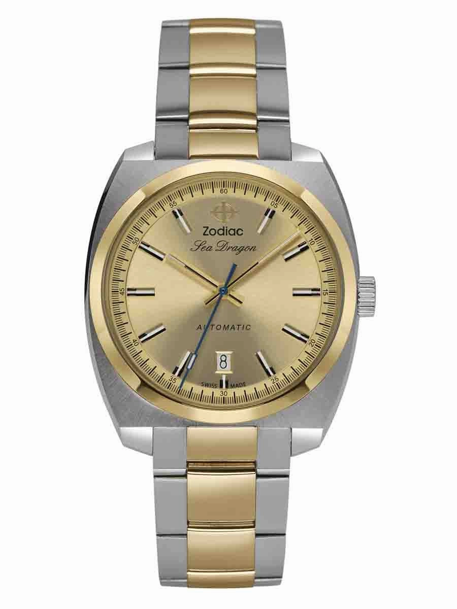 Zodiac SEA DRAGON Automatic Gold Silver Mens Watch ZO9912